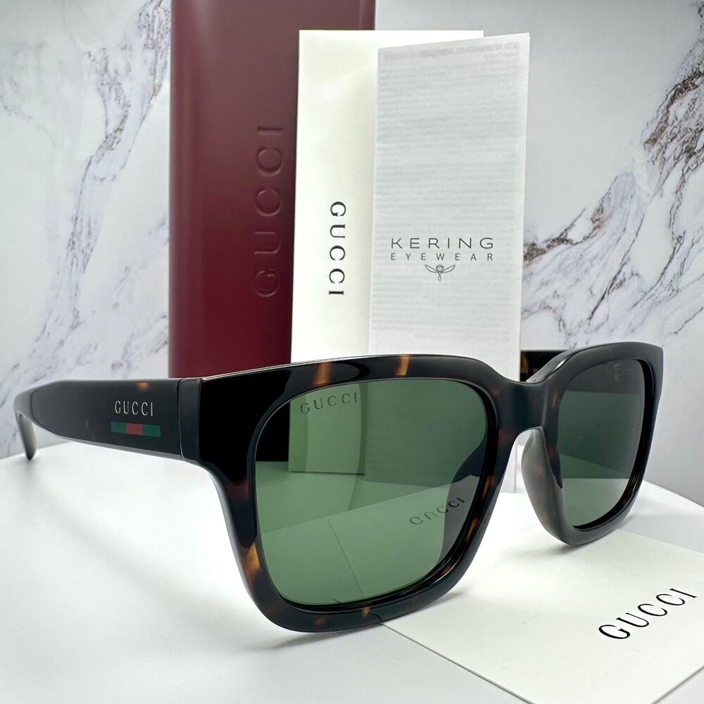 New GUCCI Sunglasses Brown Gold Red Green Web 55-20-145 mm Mens Square Gucci - Picture 9 of 16